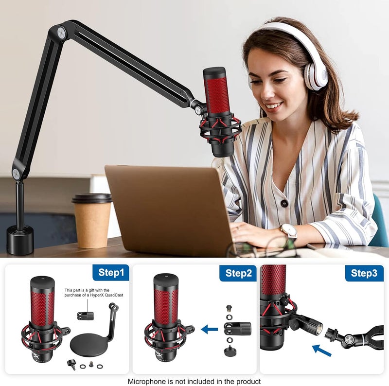Aokeo Microphone Boom Arm, AK-45 Desk Adjustable Compact Mic Suspension Boom Scissor Arm Stand For Blue Yeti,Snowball iCE, HyperX QuadCast,SoloCast,Elgato Wave,Etc - Image 4